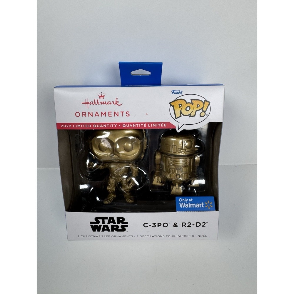 NIB Hallmark Ornaments 2022 Funko Pop Star Wars‎ C-3P0 R2-D2 Gold Christmas Tree